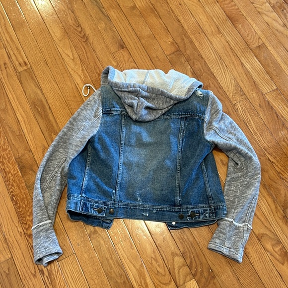 FREE PEOPLE Fleece Denim Indie Wash Hoodie Sweatshirt Jacket - Picture 4 of 4